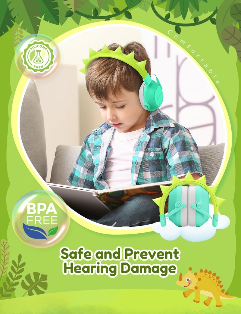 iClever Noise Cancelling Headphones for Kids, SNR 29dB Safety Noise Reduction Ear Muffs for Autism Sensory &Concentration Aid, Ear Hearing Protection for Fireworks/Event/Monster Truck Dinosaur Green - Image 3